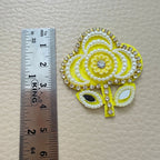 Yellow Flower Patch with Pearl & Rhinestone Embellishment – Set of 10