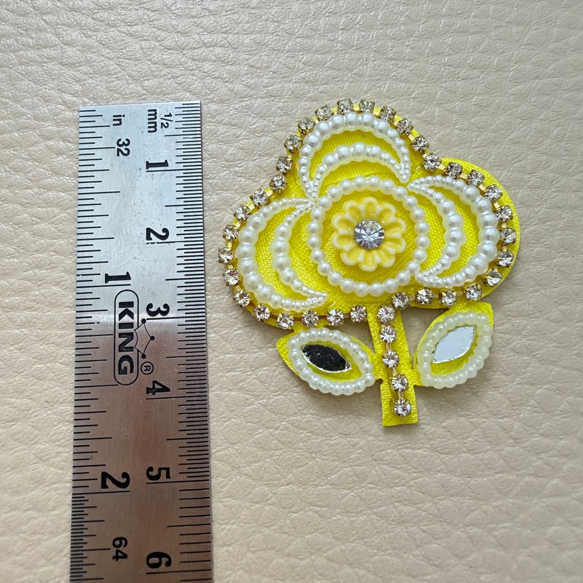 Yellow Flower Patch with Pearl & Rhinestone Embellishment – Set of 10
