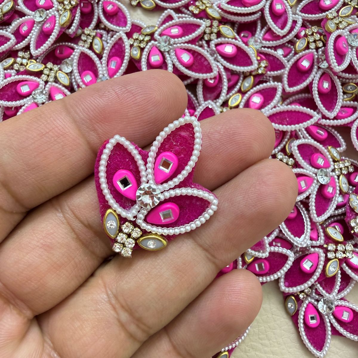 Rani Pink Lotus Patch – Pearl & Rhinestone Embellished