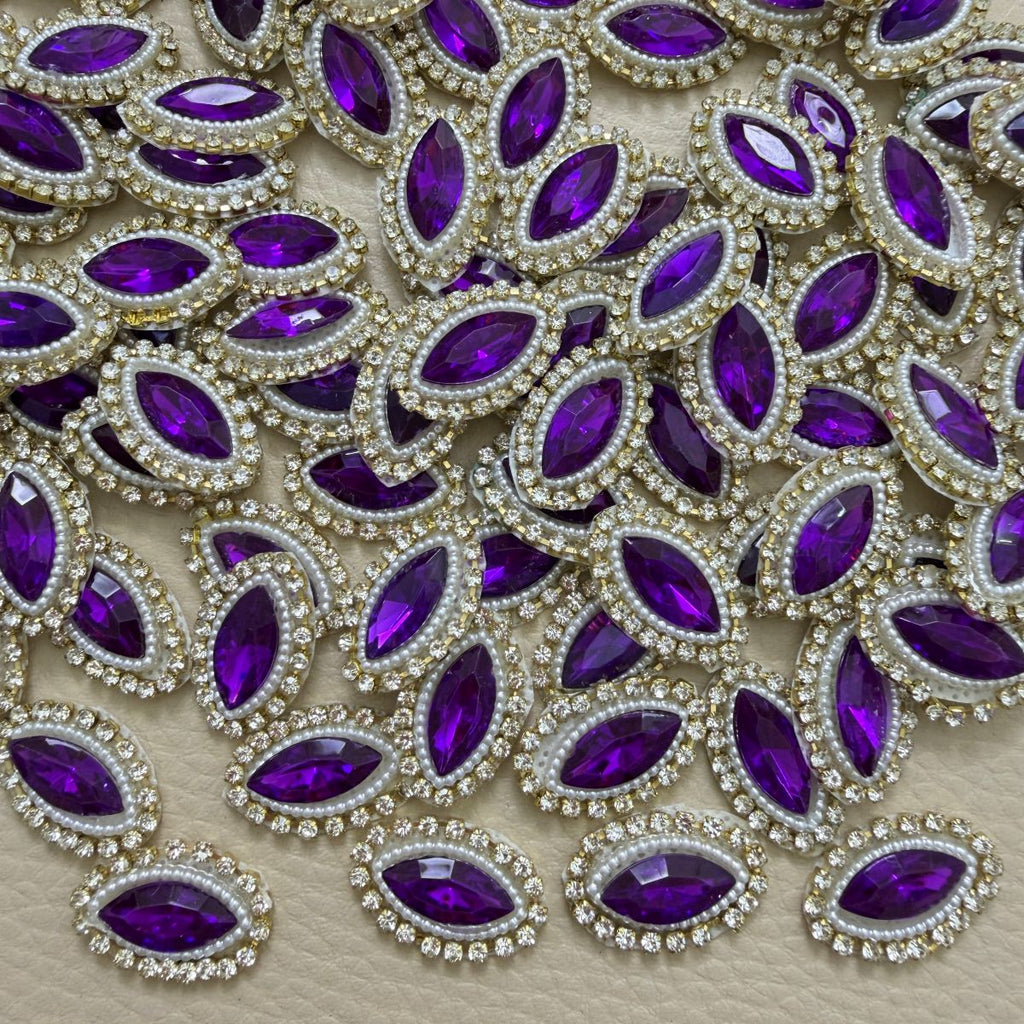 Purple Marquise Crystal & Pearl Rhinestone Patch – Pack of 25 Pieces