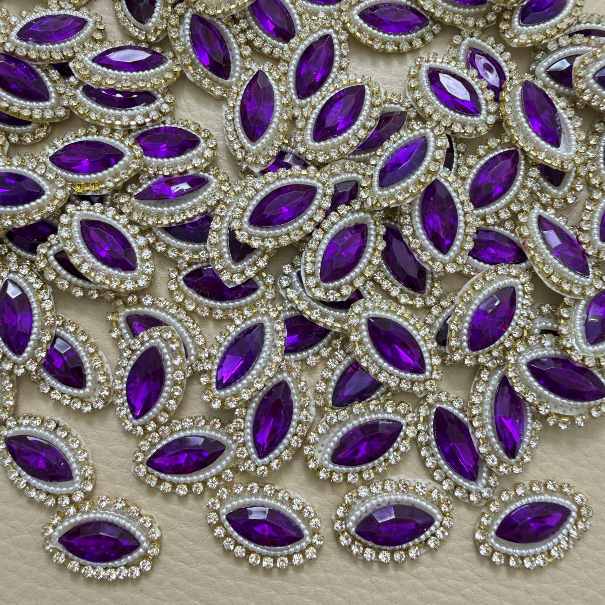 Purple Marquise Crystal & Pearl Rhinestone Patch – Pack of 25 Pieces