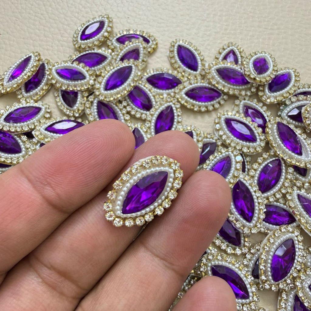Purple Marquise Crystal & Pearl Rhinestone Patch – Pack of 25 Pieces