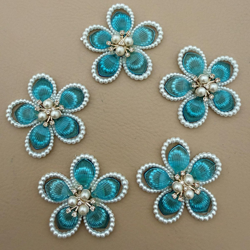 Pearl & Crystal Flower Patch – Teal Blue