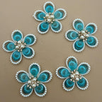 Pearl & Crystal Flower Patch – Teal Blue