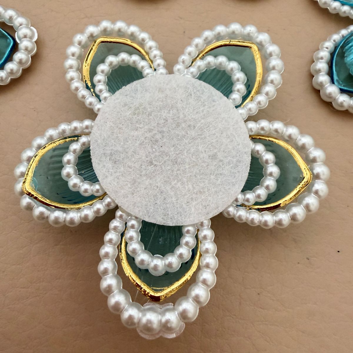 Pearl & Crystal Flower Patch – Teal Blue
