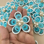 Pearl & Crystal Flower Patch – Teal Blue