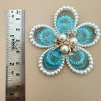 Pearl & Crystal Flower Patch – Teal Blue
