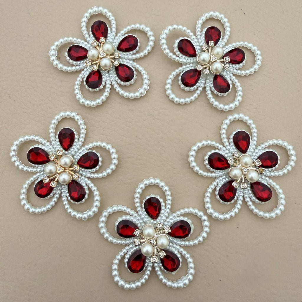 Pearl & Crystal Flower Patch – Red Garnet