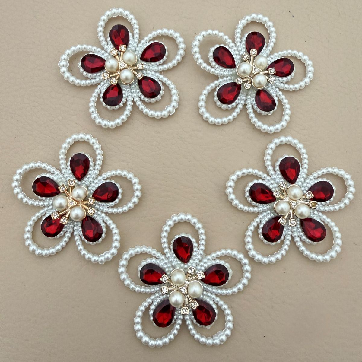 Pearl & Crystal Flower Patch – Red Garnet