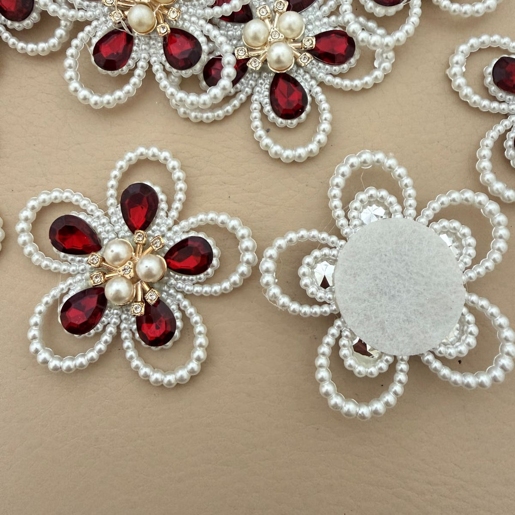 Pearl & Crystal Flower Patch – Red Garnet