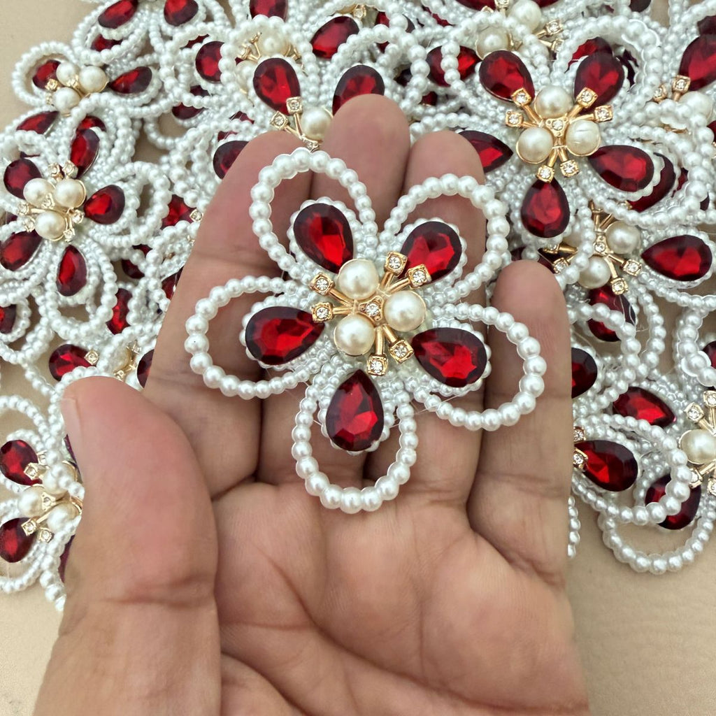 Pearl & Crystal Flower Patch – Red Garnet