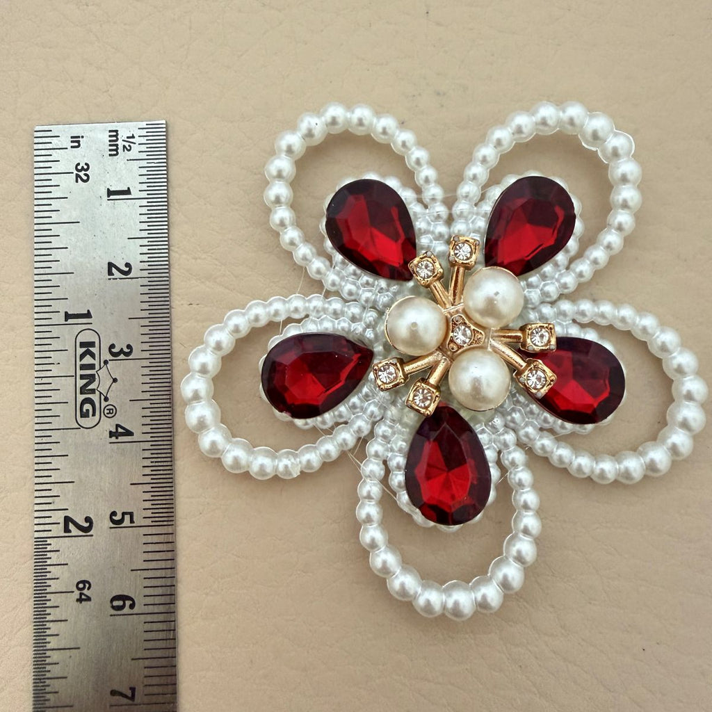 Pearl & Crystal Flower Patch – Red Garnet