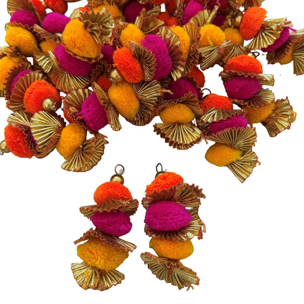 Boho Pom Pom Tassels with Gold Gota pack of 2