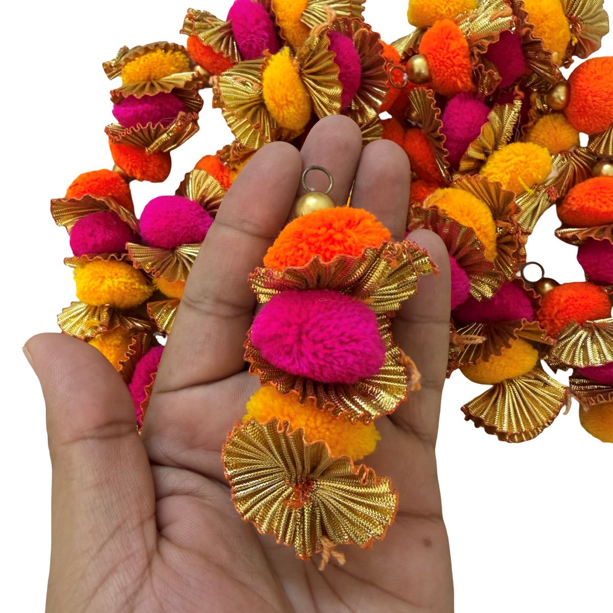 Boho Pom Pom Tassels with Gold Gota pack of 2