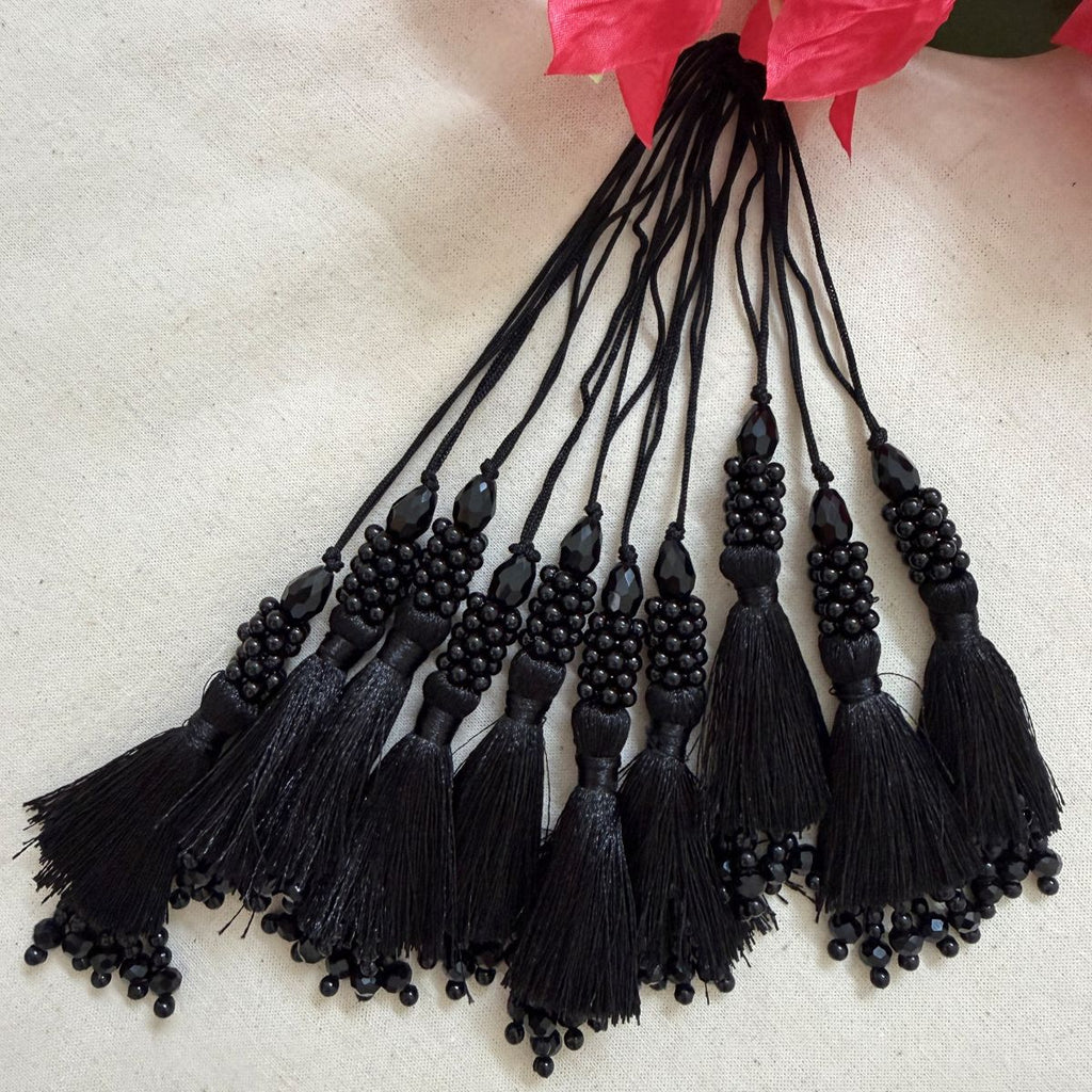 Black Beaded Tassel Latkan - 10 Pcs Pack