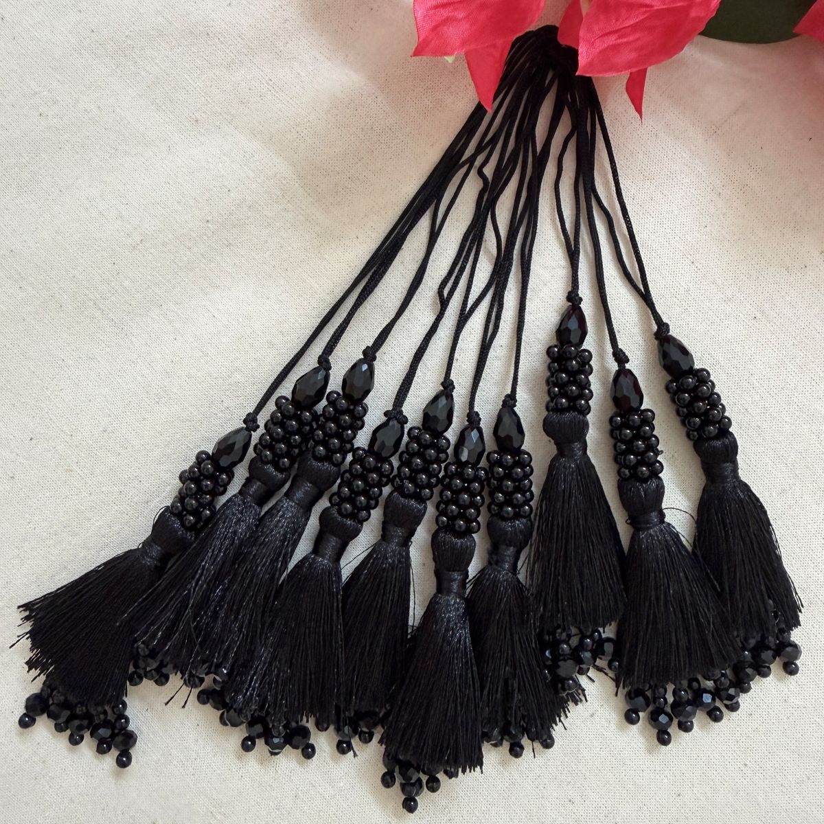 Black Beaded Tassel Latkan - 10 Pcs Pack