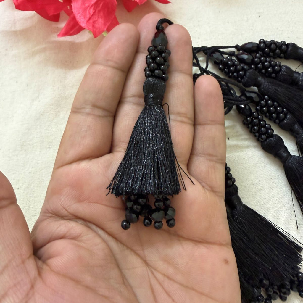 Black Beaded Tassel Latkan - 10 Pcs Pack