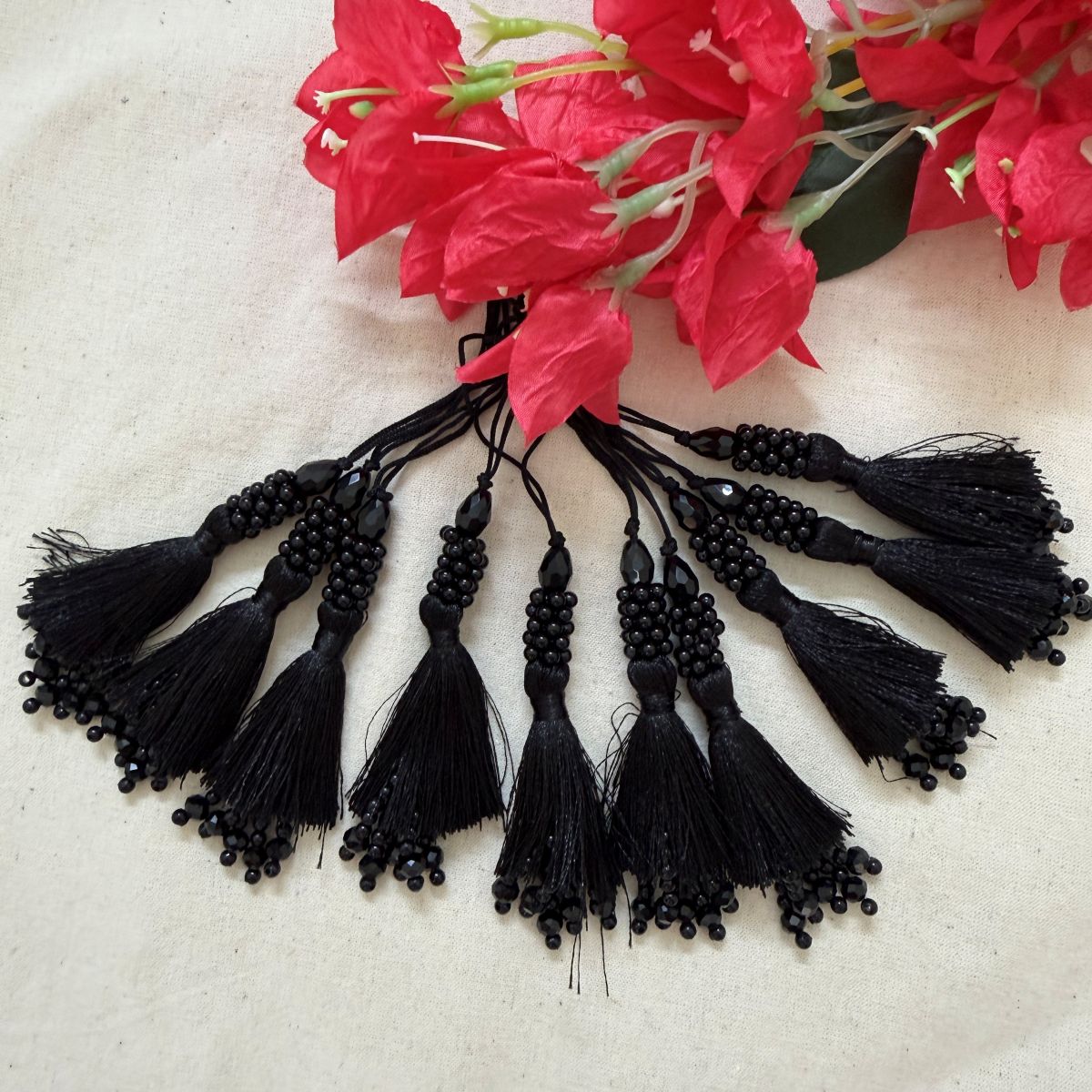 Black Beaded Tassel Latkan - 10 Pcs Pack