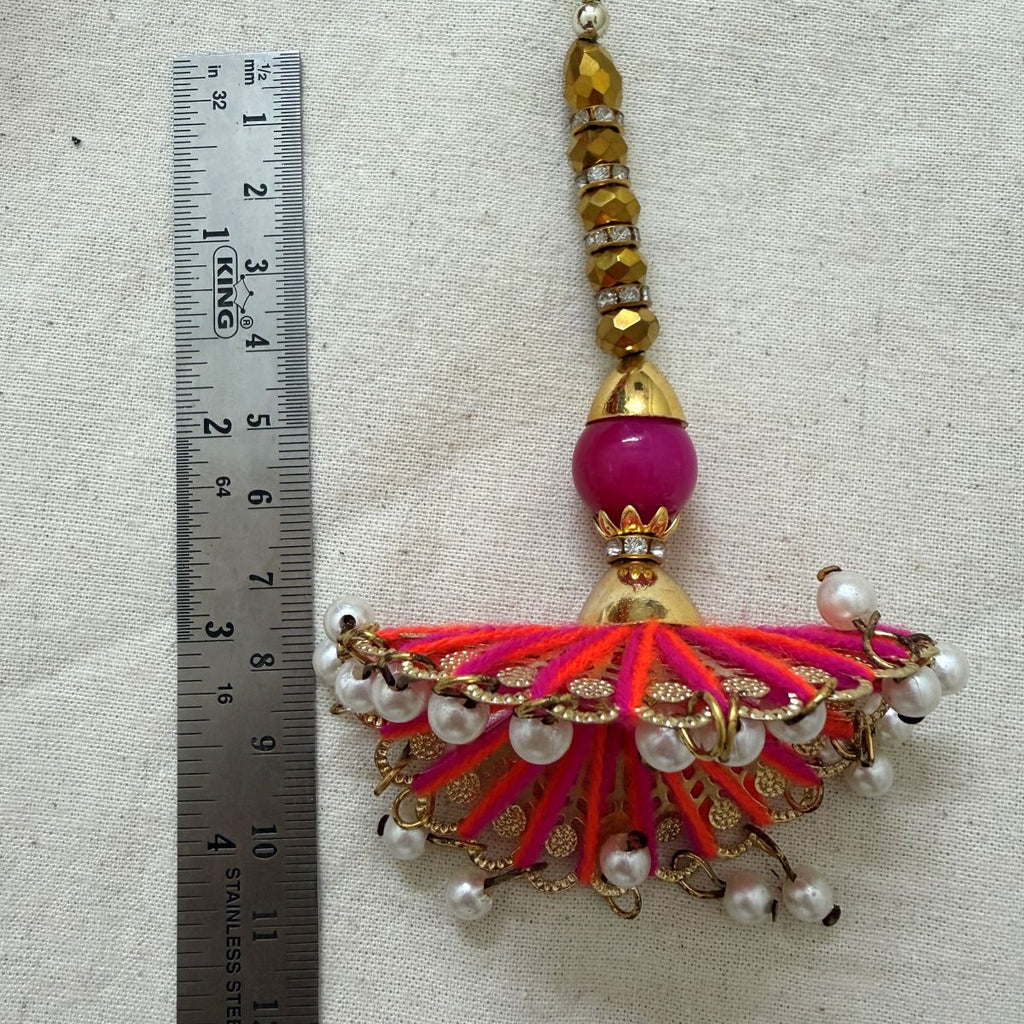 Pink Red Tassel Latkan with Pearl Drops pack of 2