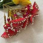 Pink Red Tassel Latkan with Pearl Drops pack of 2