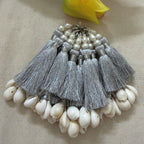 Silver Pearl Cowrie Shell Tassel Latkan – 10 Pcs