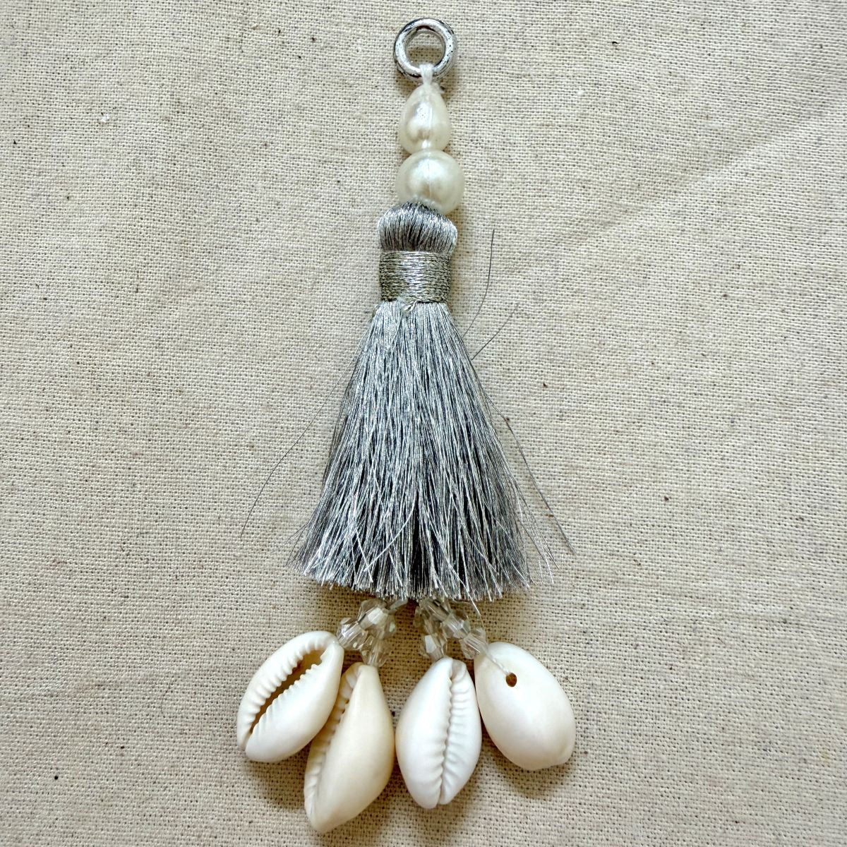 Silver Pearl Cowrie Shell Tassel Latkan – 10 Pcs