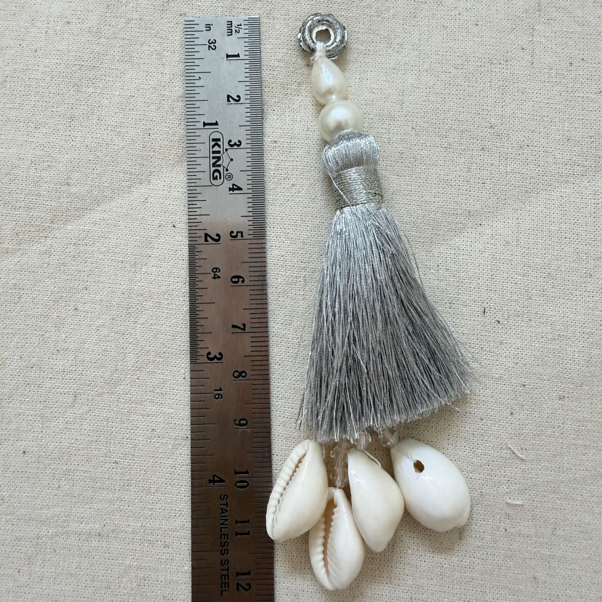 Silver Pearl Cowrie Shell Tassel Latkan – 10 Pcs
