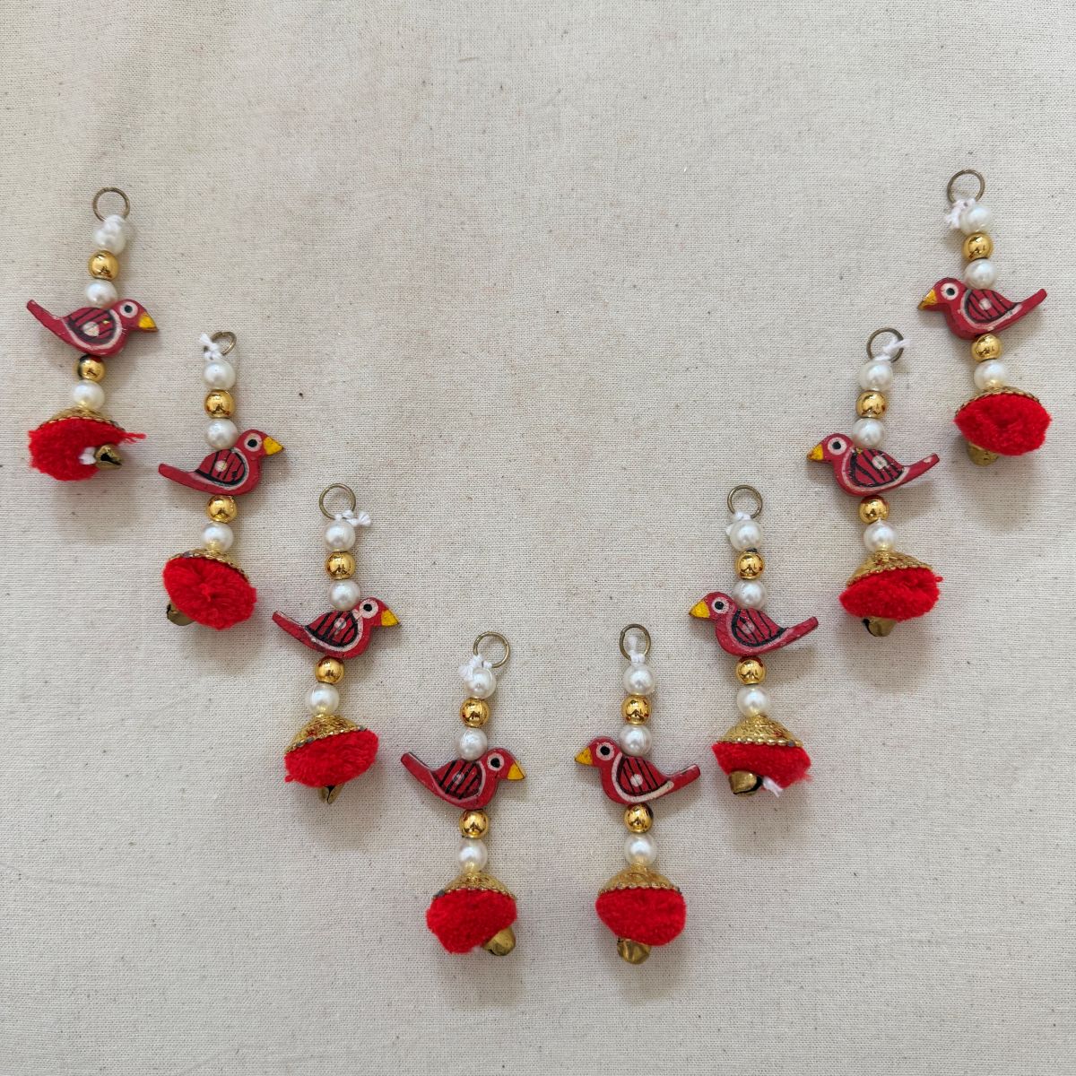 Red Bird Pom Pom Tassel Latkan - 10 Pcs