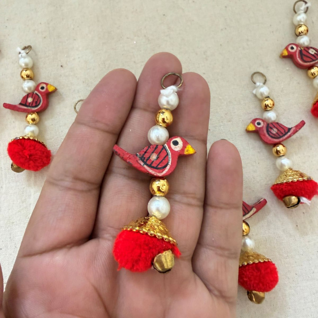 Red Bird Pom Pom Tassel Latkan - 10 Pcs