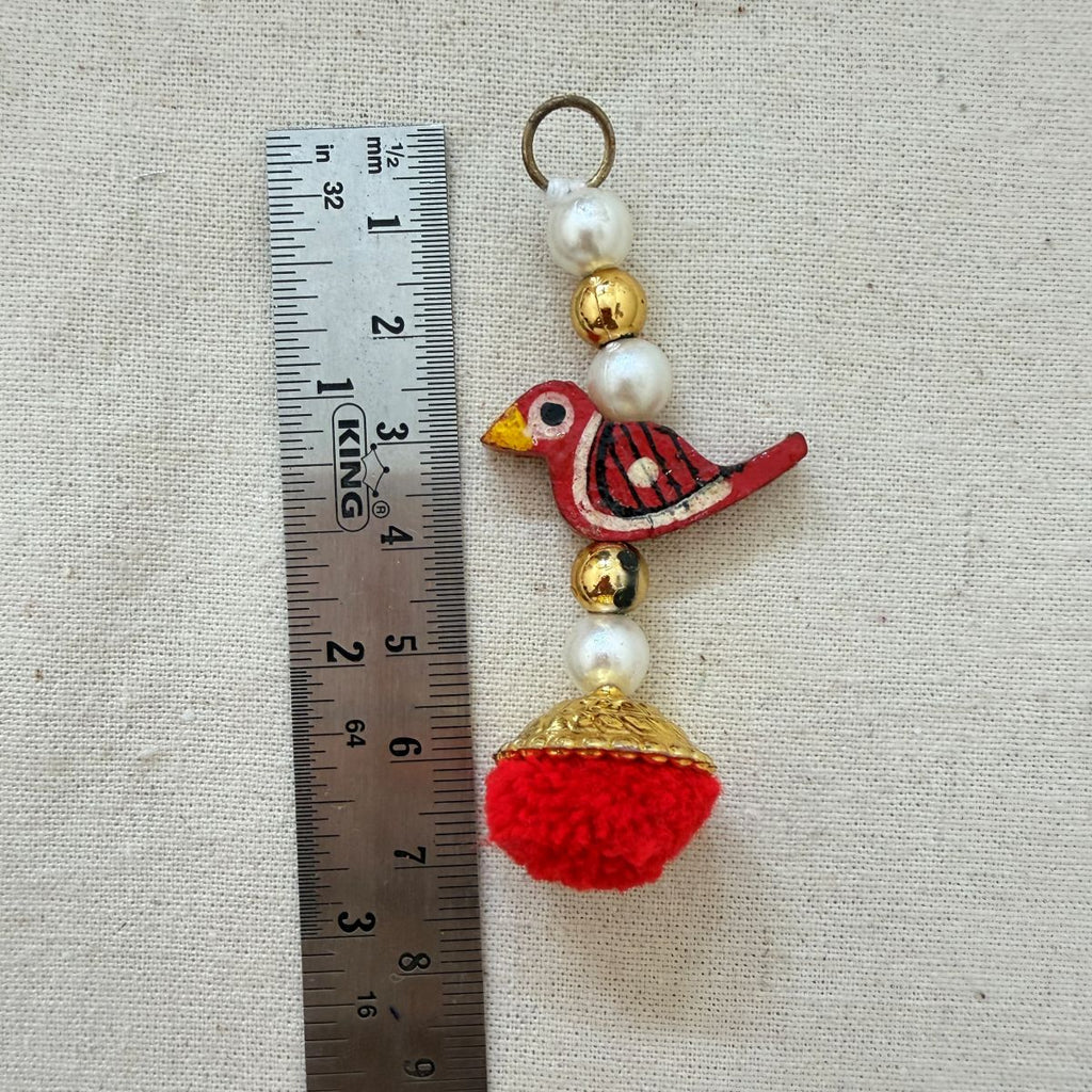 Red Bird Pom Pom Tassel Latkan - 10 Pcs