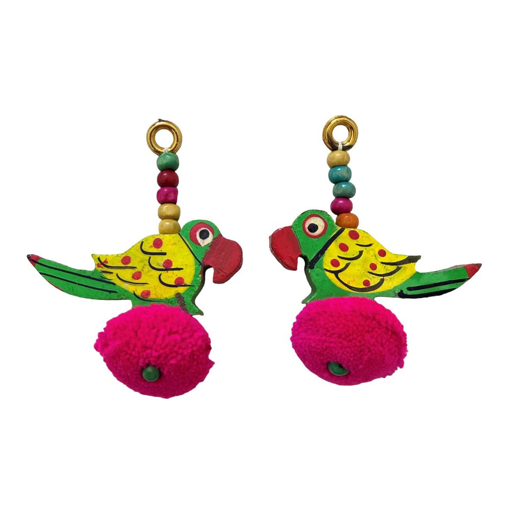 Handcrafted Wooden Parrot Charm - 1 Pair