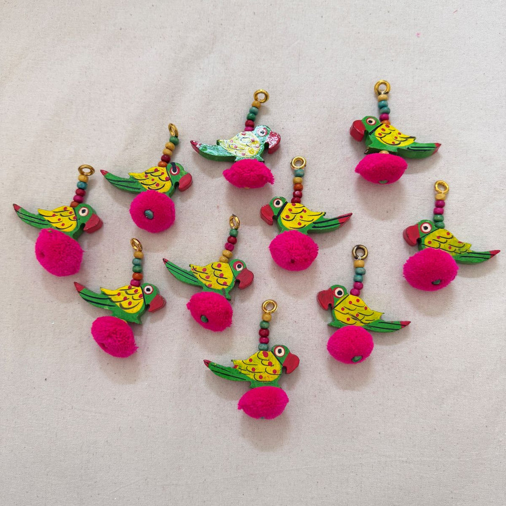 Handcrafted Wooden Parrot Charm - 1 Pair