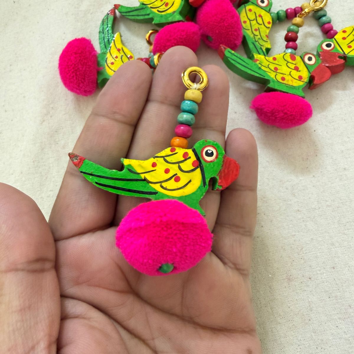 Handcrafted Wooden Parrot Charm - 1 Pair
