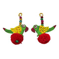 Handcrafted Wooden Parrot Charm with Red Pom Pom - 1 Pair