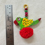 Handcrafted Wooden Parrot Charm with Red Pom Pom - 1 Pair