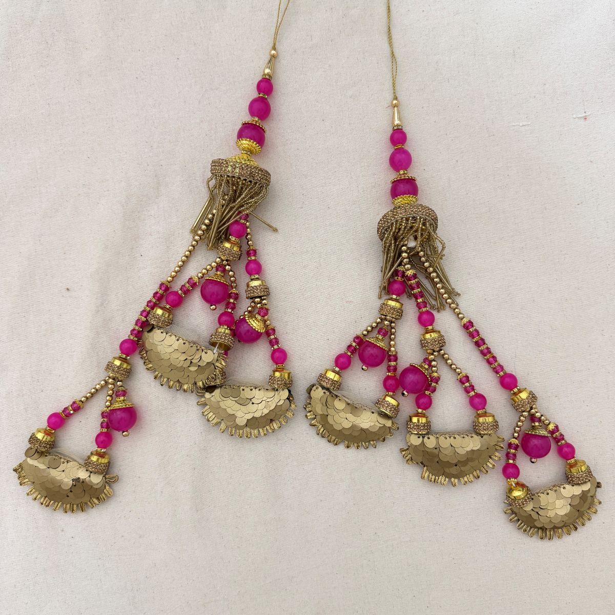 Pink Sequin Tassel Latkan with Gold Beads
