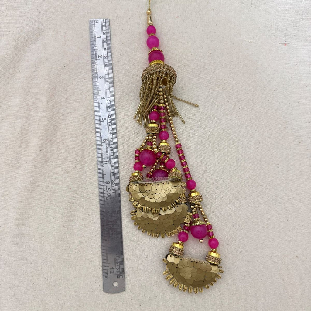 Pink Sequin Tassel Latkan with Gold Beads