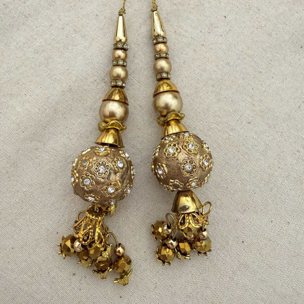 Gold Antique Tassel Latkan with Rhinestone Ball