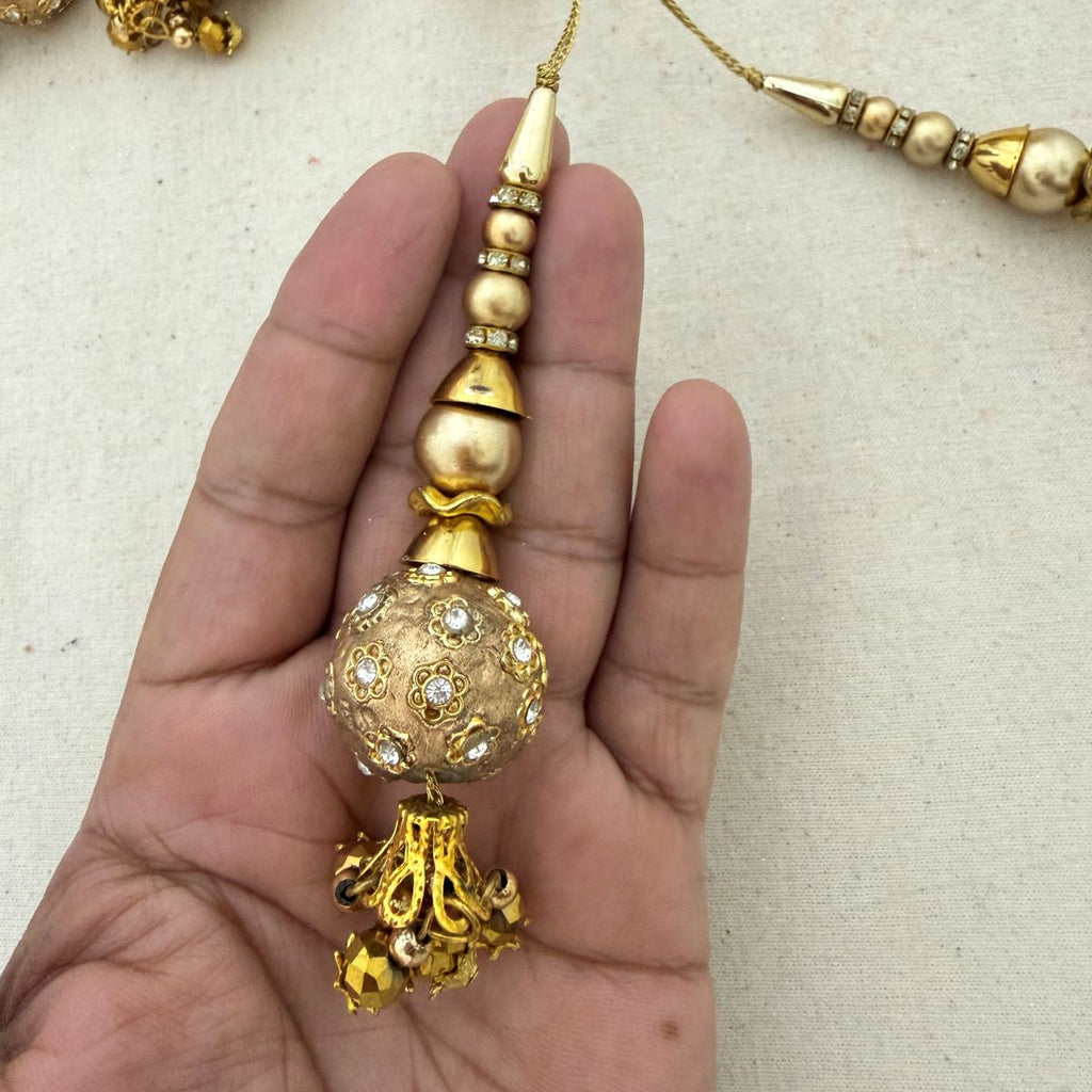 Gold Antique Tassel Latkan with Rhinestone Ball