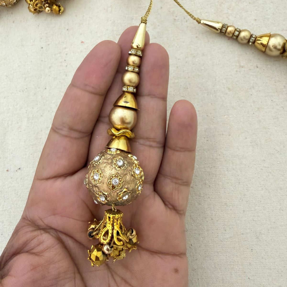 Gold Antique Tassel Latkan with Rhinestone Ball
