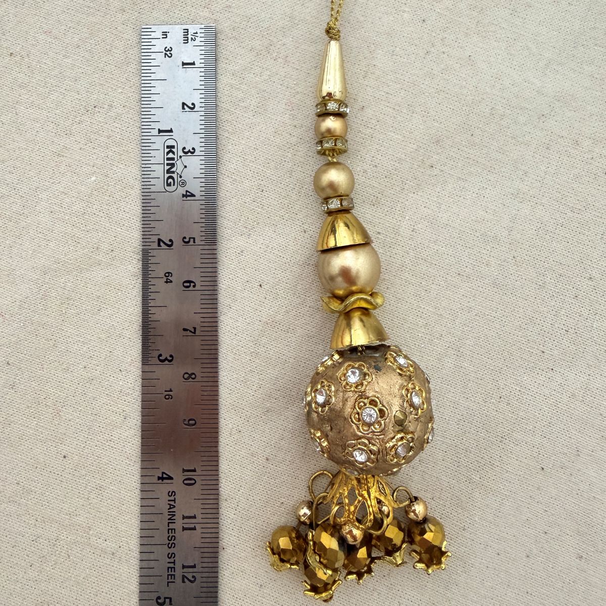 Gold Antique Tassel Latkan with Rhinestone Ball