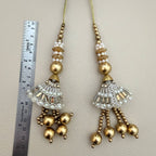 Matching pair of gold and silver bell-shaped latkan tassels with pearl details