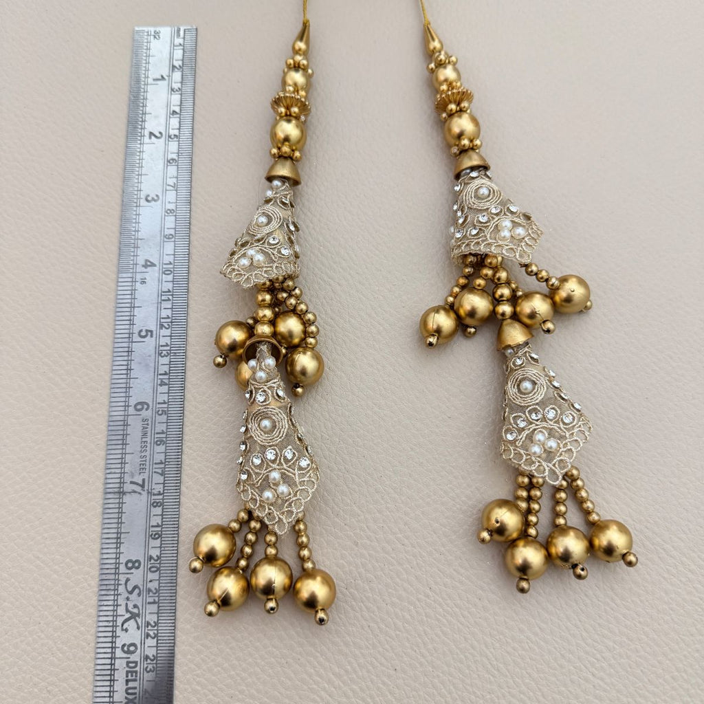 Pair of gold and silver latkans with faux pearls and bead drops