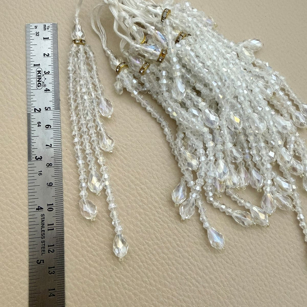 Crystal beaded tassel fringe detail