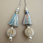 Pastel multicolor thread latkan tassel with pearl-look beads and white-gold beaded ball drop