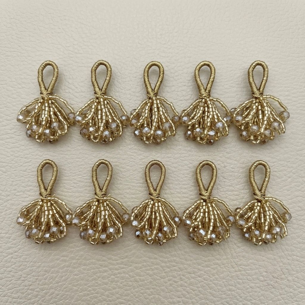 Multiple gold crystal bead bunch latkans arranged together