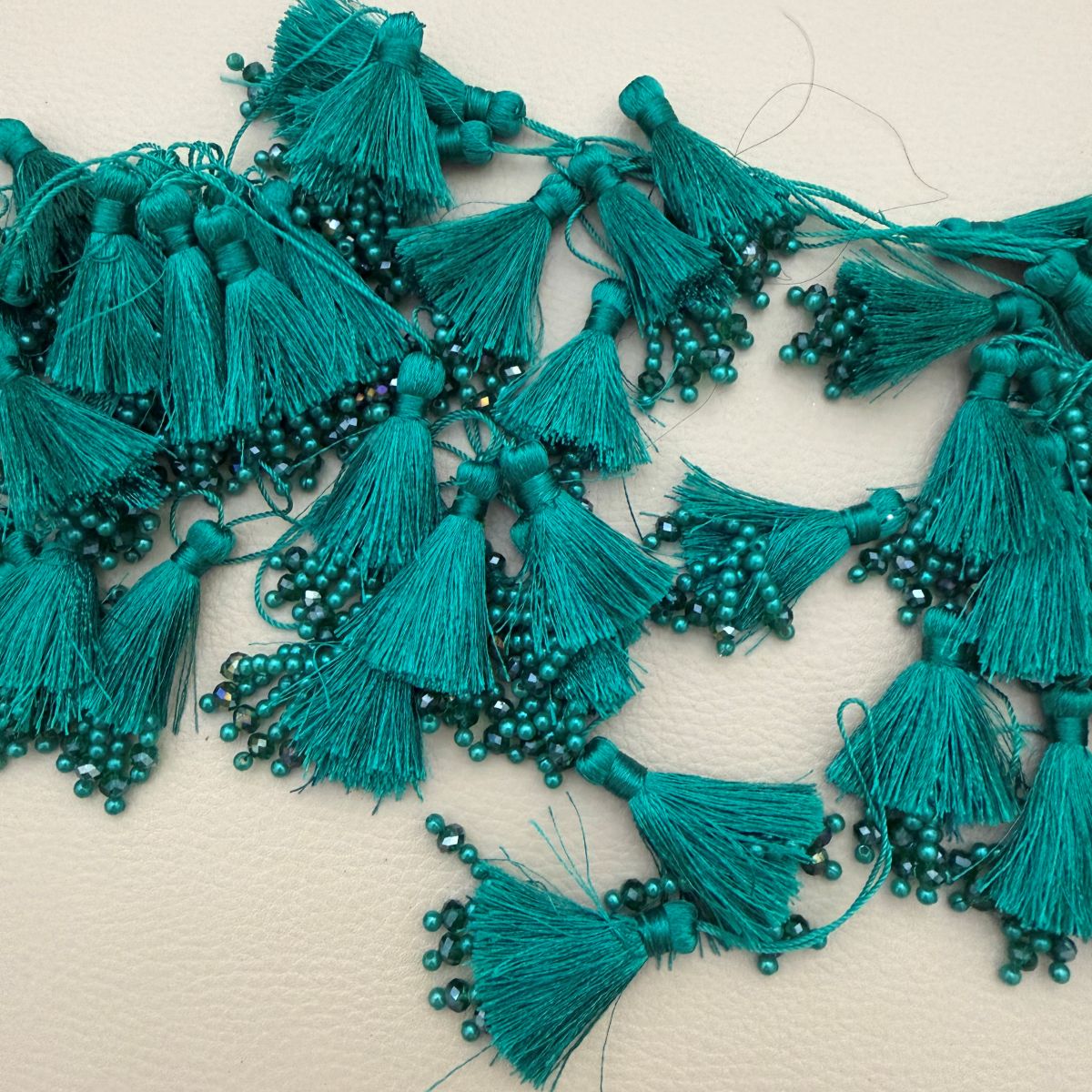 Silk thread tassel latkans with pearl and crystal bead cluster tips