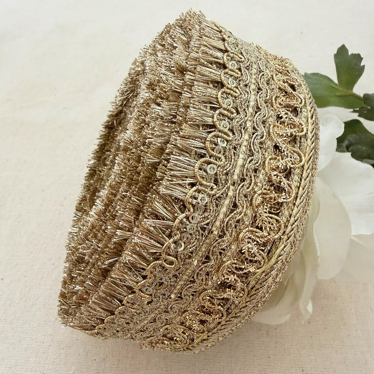 Gold Metallic Fringe Lace Trim with Scrollwork Braid – 9 Yards Roll
