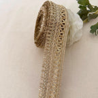 Gold Metallic Fringe Lace Trim with Scrollwork Braid – 9 Yards Roll