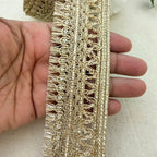 Gold Metallic Fringe Lace Trim with Scrollwork Braid – 9 Yards Roll